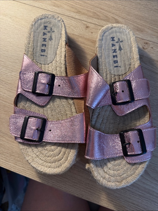 Manebí Shoes - Manebi Pink Metallic Double-Buckle Slide Sandals